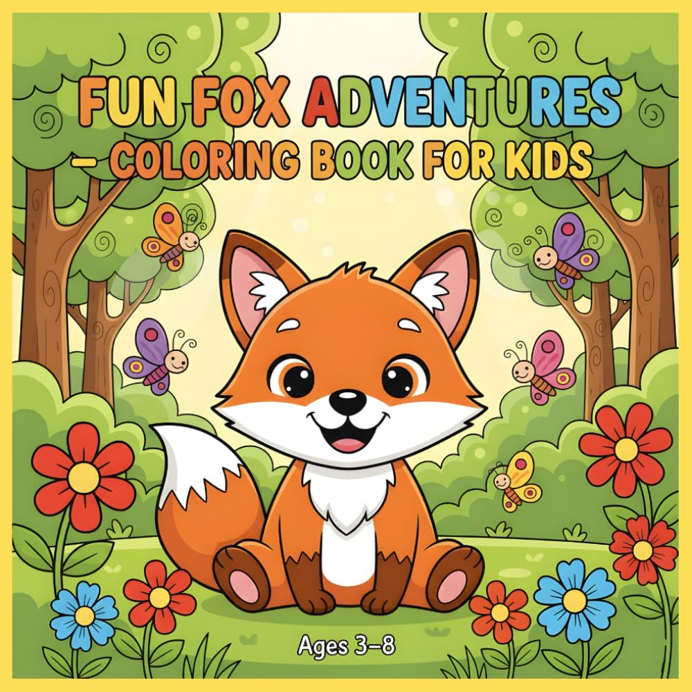 Fun Fox Coloring Adventures – Cute Fox Drawing Book for Kids (8.5×8.5 in): 16 Adorable Forest Fox Scenes – Black & White Line Art for Ages 3–8